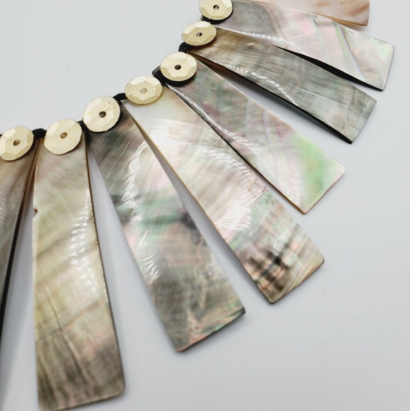 Vintage mother of pearl abalone necklace statement gorgeous piece 70's natural - Picture 5 of 15